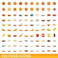 100 food icons set, cartoon style vector