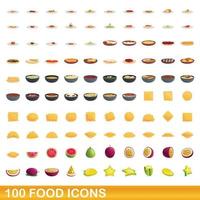 100 iconos de alimentos, estilo de dibujos animados vector