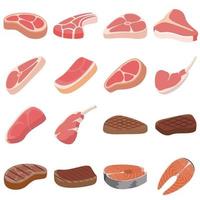 Steak icons set, flat style vector