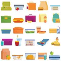 Lunch icons set, cartoon style vector