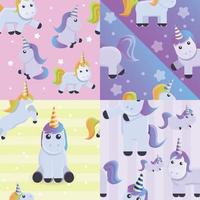 Unicorn pattern set, cartoon style vector