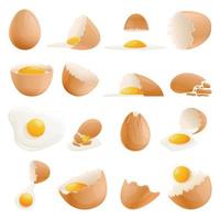 Eggshell icons set, cartoon style vector
