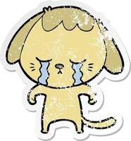 distressed sticker of a cartoon crying dog vector