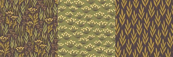 Set of seamless patterns with meadow wildflowers. vector
