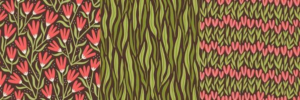 Set of seamless patterns with meadow wildflowers. vector