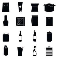 Packaging black simple icons set vector