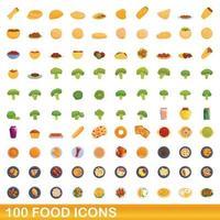 100 iconos de alimentos, estilo de dibujos animados vector