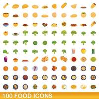 100 food icons set, cartoon style vector