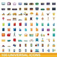 100 universal icons set, cartoon style vector