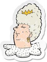 retro distressed sticker of a cartoon queens head vector