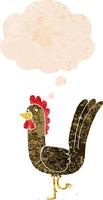 cartoon rooster and thought bubble in retro textured style vector