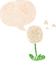 cartoon flower and speech bubble in retro textured style vector