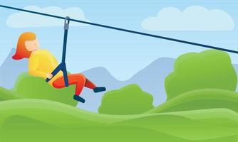 Zip line rope concept banner, cartoon style vector