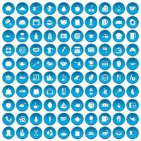 100 iconos de cocina conjunto azul vector