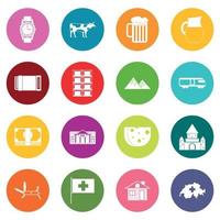 Switzerland icons many colors set vector