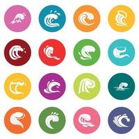 conjunto de iconos de olas de mar muchos colores vector