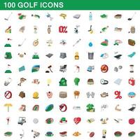 100 golf icons set, cartoon style vector