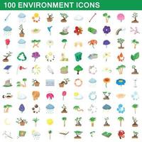 100 environment icons set, cartoon style vector