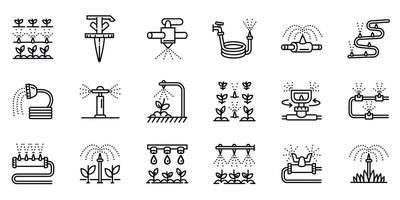 conjunto de iconos del sistema de riego, estilo de esquema vector