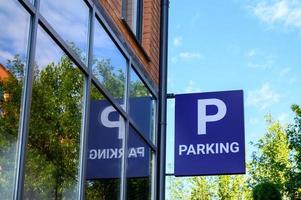 Parking sign on a modern shopping mall. photo