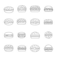 Burger icons set, outline style vector