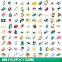 100 pharmacy icons set, isometric 3d style