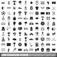 100 stadium icons set, simple style vector