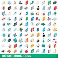 100 notebook icons set, isometric 3d style vector