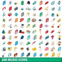 100 music icons set, isometric 3d style vector