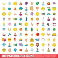 100 psychology icons set, cartoon style vector
