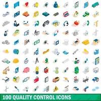 100 quality control icons set, isometric 3d style vector