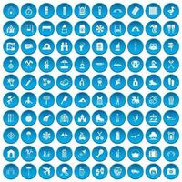 100 holidays family icons set blue vector