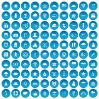 100 star icons set blue