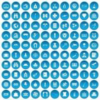 100 adult games icons set blue vector