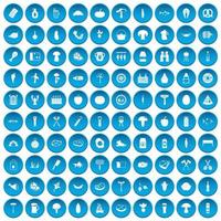 100 iconos de barbacoa conjunto azul vector