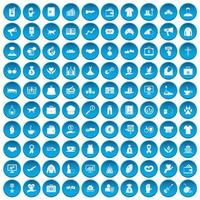 100 iconos de caridad conjunto azul vector