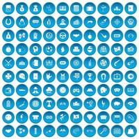 100 gambling icons set blue vector