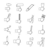 Hand tool icons set building, outline style vector