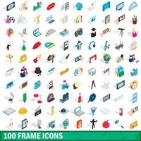 Conjunto de 100 iconos de marco, estilo 3D isométrico vector