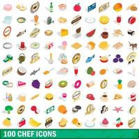 100 chef icons set, isometric 3d style vector