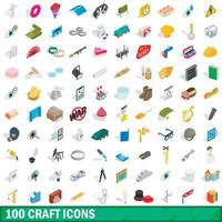 100 craft icons set, isometric 3d style vector