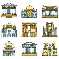 vector de color de línea de conjunto de iconos de templo