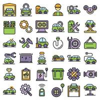 Electric vehicle repair icons set vector flat