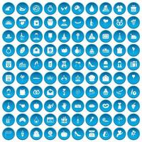 100 iconos de pastel set azul vector