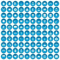 100 iconos de plato conjunto azul vector