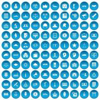 100 government icons set blue vector