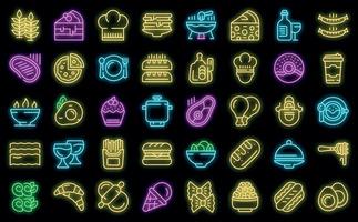 French cuisine icons set vector neon