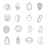 Nuts icons set, outline style vector