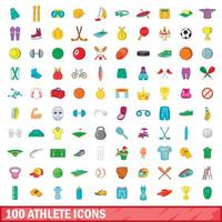 100 athlete icons set, cartoon style vector