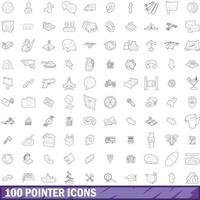 Conjunto de iconos de 100 punteros, estilo de esquema vector